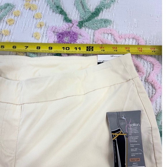 Slim-sation Womens Size 12P Petite Straight Leg Pants Ivory Stretch - Picture 3 of 8